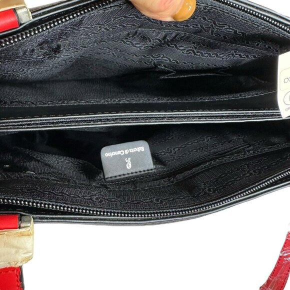 Roberta di Camerino Tote Shoulder Bag Ribbon Motif Leather red PVC Closed Zippe - Picture 7 of 16